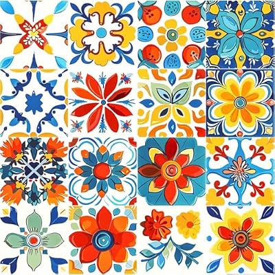 ArtisanAura Self-Adhesive Modern Bohemian Wall Decals 16 PCS (6x6 Inch), DIY Peel and Stick Waterproof Vinyl Tile Stickers for Kitchen & Bathroom, Removable Backsplash Murals in Mediterranean Design