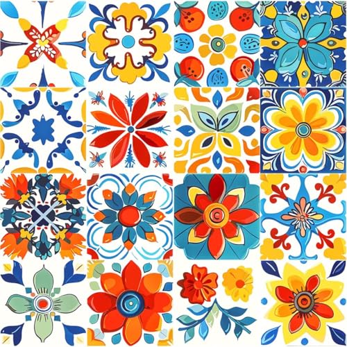 ArtisanAura Self-Adhesive Modern Bohemian Wall Decals 16 PCS (6x6 Inch),