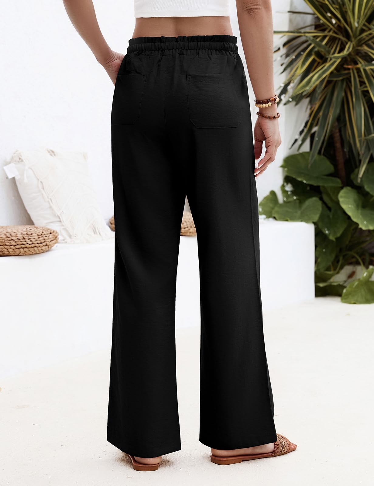 heekpek Pantalon Leger Ete Femme Fluide Taille Haute Elastique Ample Pantalons Detente Pantalon Droit Femme Chic et Elegant avec 4 Poches