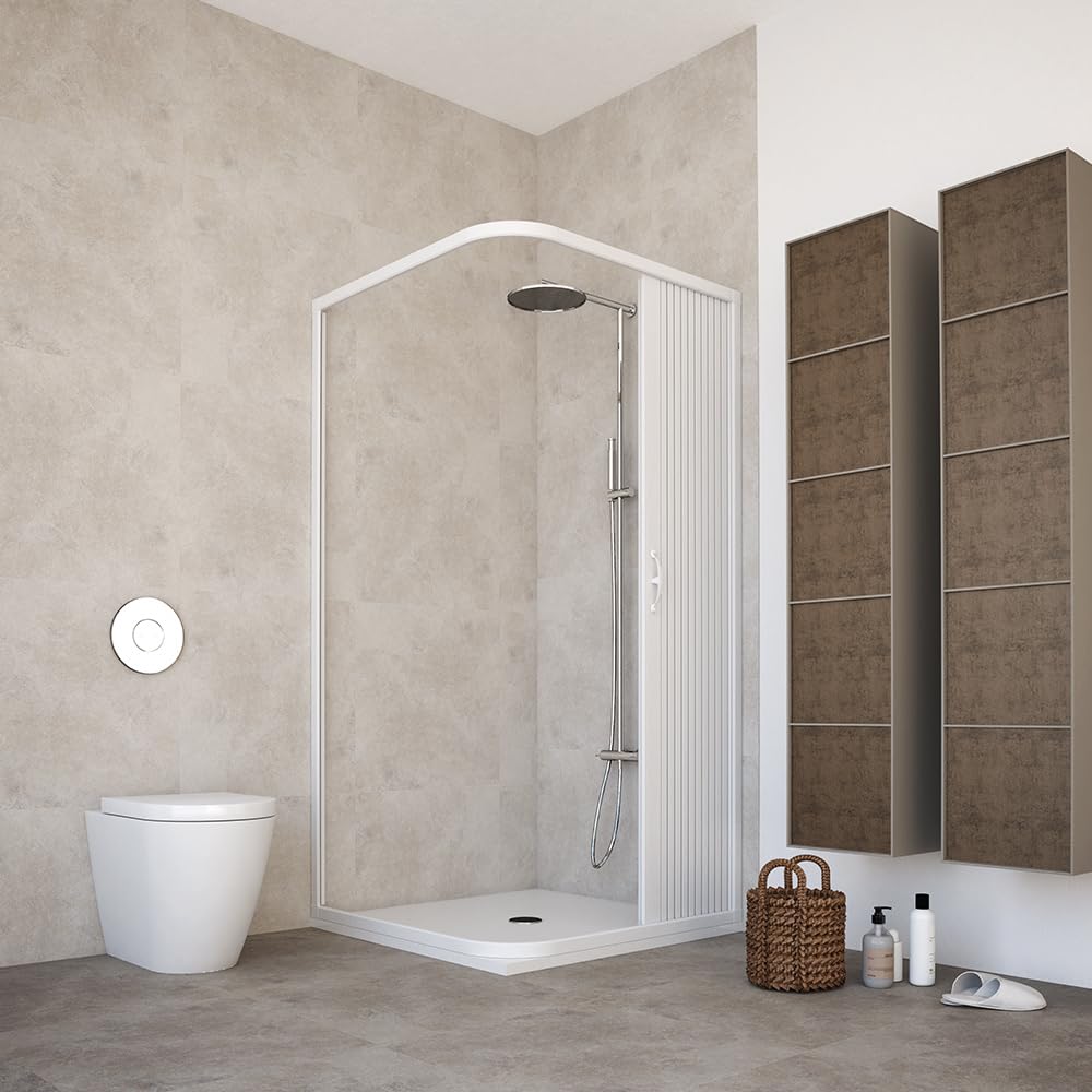 HD CASA Box Doccia a Soffietto in PVC Modello Paola, Anta Unica Reversibile Riducibile, Apertura Laterale con Profili Bianchi, Cabina Doccia Angolare Salvaspazio Made in Italy 70x70 x185h cm