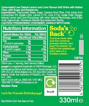 poppi Lemon & Lime Sparkling Soda | 330ml Can| 24 Pack