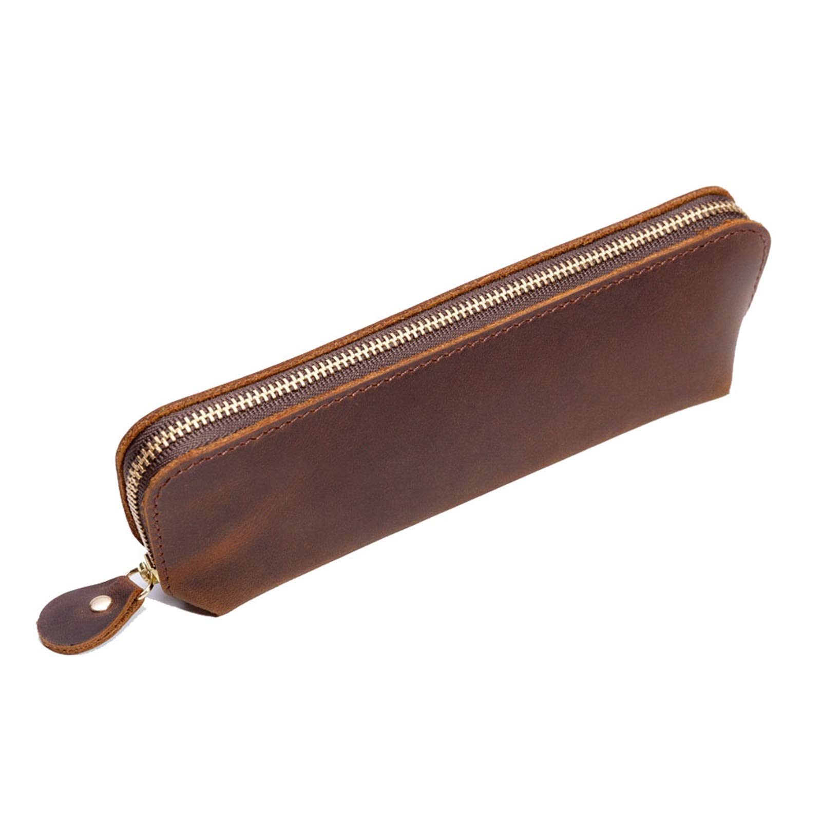 Astuccio in pelle, astuccio piccolo, Astuccio in pelle con cerniera 6 colori 19x6x4,5 cm(Brown)