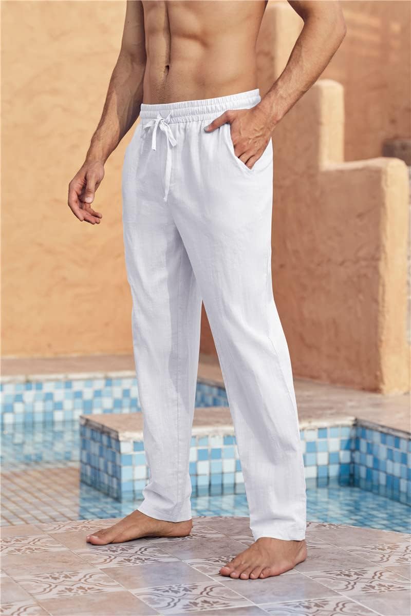 Karlywindow Mens Linen Pants Casual Loose Lightweight Drawstring Elastic Waist Summer Yoga Beach Trousers - Image 3