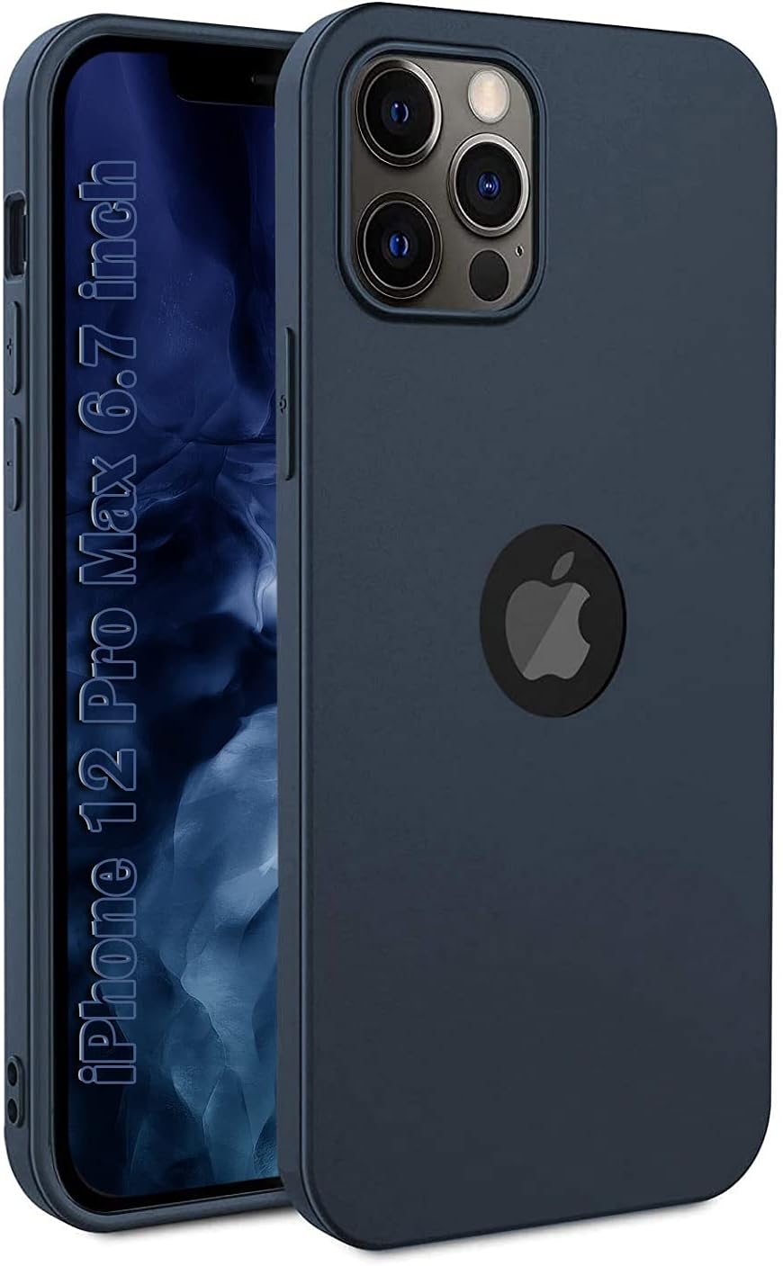 EGOTUDE Slim Soft Touch Matte Back Cover Case with Logo Display Cut for iPhone 12 Pro Max 6.7 inch (Silicone, Blue)