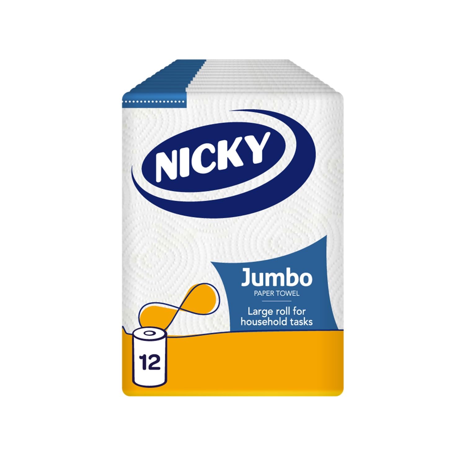 Nicky Jumbo Kitchen Towel - 12 Pack of 2-Ply Kitchen Roll, 200 Sheets, Equivalent to 4 Standard Rolls, Long-Lasting and Absorbent Paper Towels for All Domestic Tasks, FSC Paper