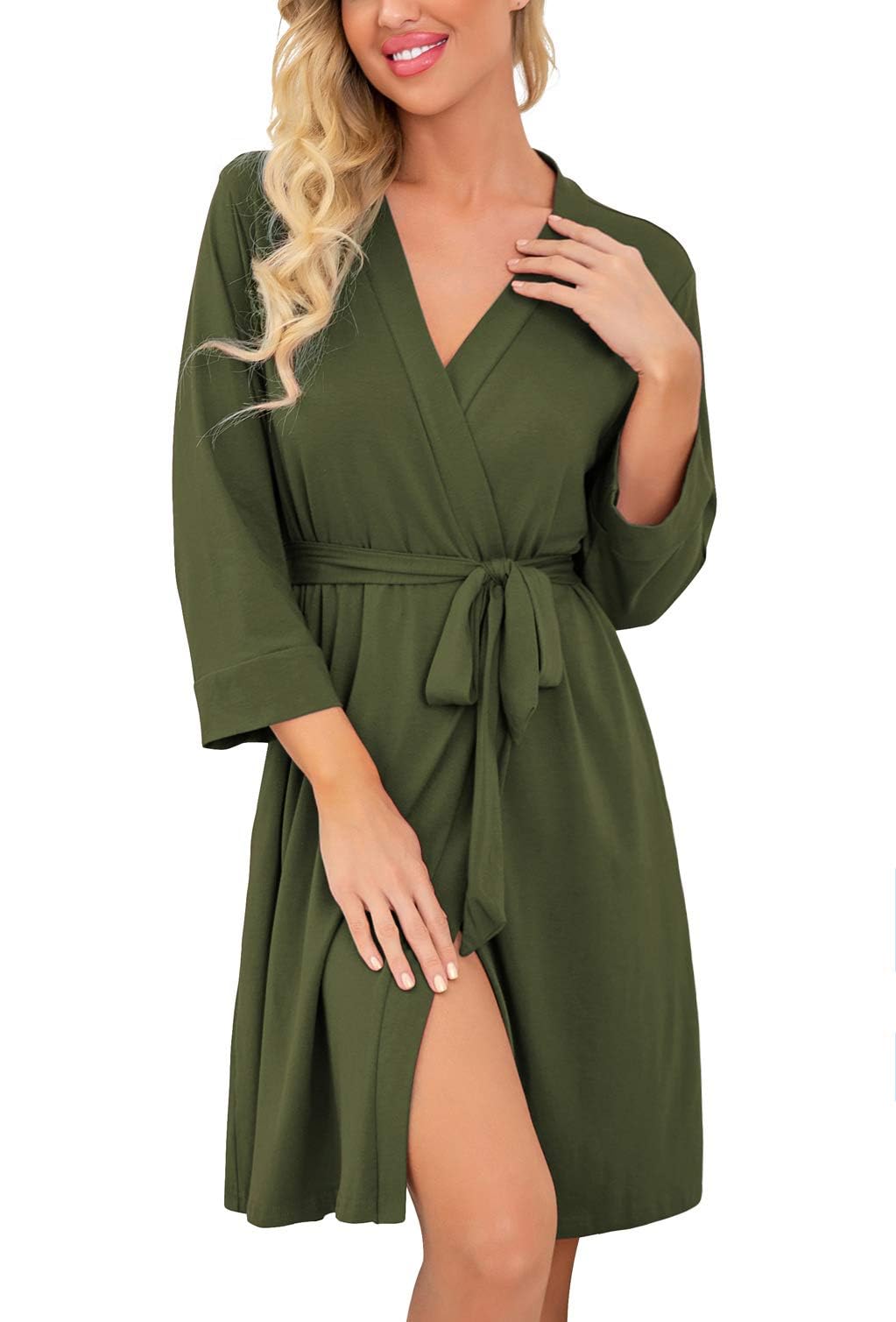 PrinStory Bata de baño larga y corta para mujer, bata tipo kimono, suave, informal, ropa de descanso para mujer