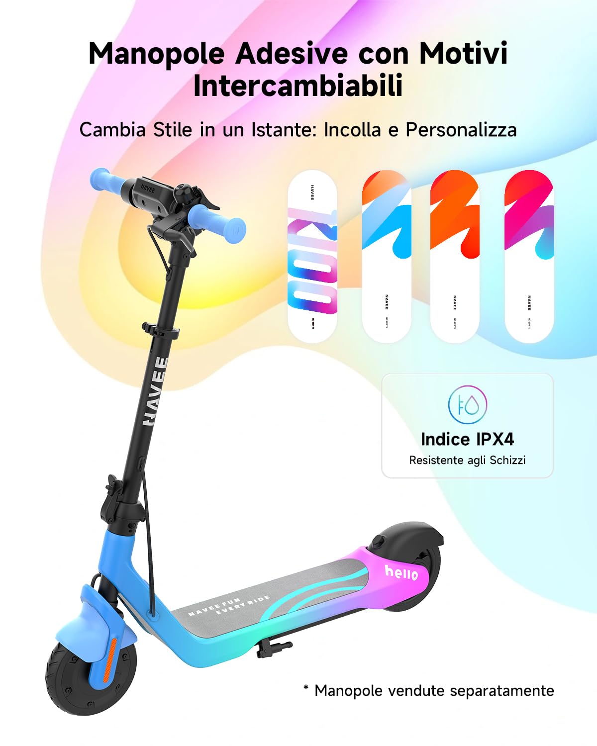 NAVEE K100 Serie Monopattino Elettrico Bambini, Controllo Parentale via APP, Autonomia 14-24 km, Velocità 16 km/h, Luci Ambientali, Pneumatici 7", 3 Altezze Regolabili, 6-14 Anni