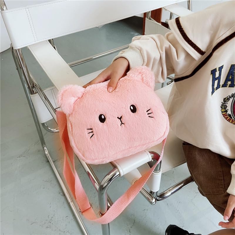 Cute Cat Crossbody Purse Pink Small Fluffy Satchel Shoulder Bag Animal Plush Messenger Bag Kawaii Purse for Women - Image 3