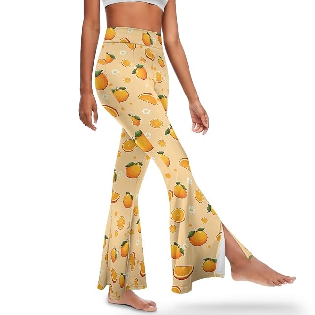 Irisjudy Boho Tribal Women Flare Wide Leg Leggings Ditsy Floral High Waist Yoga Pants Split Hem Sunflower Pilates