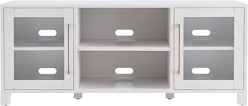 Miniatura 3 de Henn&Hart Soporte de TV rectangular para televisores de hasta 65 pulgadas en blanco, chimenea eléctrica para sala de estar