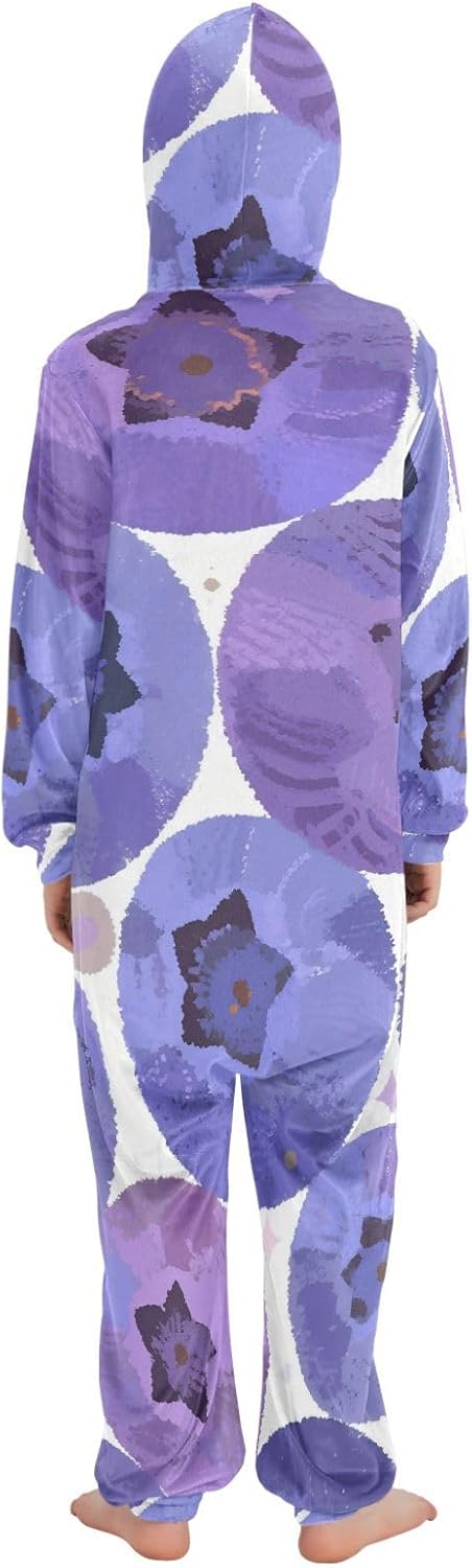 Purple BlueberryPajamaZip Up Hooded One-Piecing Loungewear Sleepwearfor Parties Sleepovers