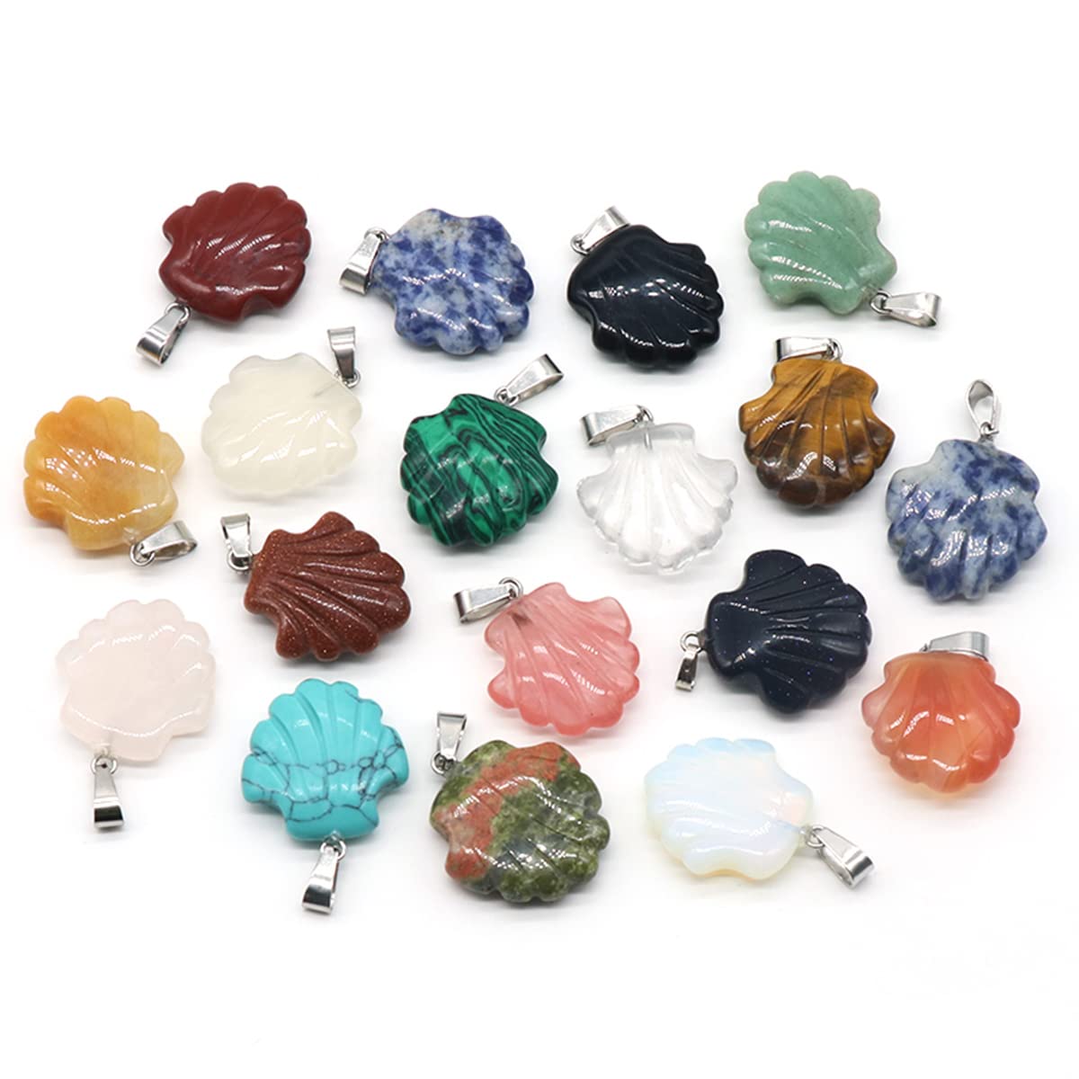 LHJ6 Pcs Natural Stone Pendants Scallop Shell Shape Chakra Crystal Quartz Agate Bead Charms for Jewelry Making Necklace Earrings