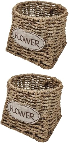 Cabilock Cesta de almacenamiento de flores de paja, cesta de almacenamiento de paja, soporte de almacenamiento tejido a mano, cesta tejida a mano,