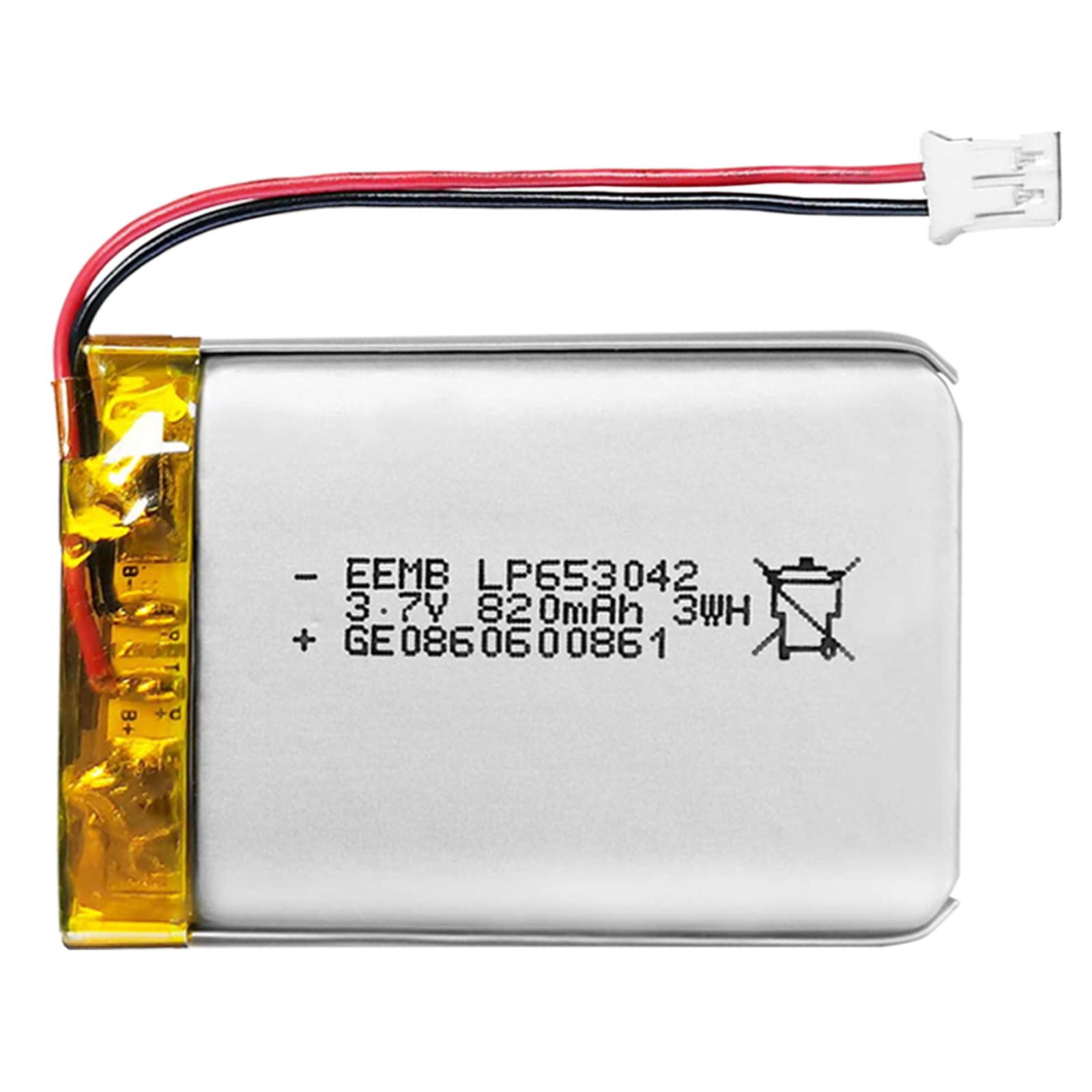 EEMB Lithium Polymer Battery 3.7V 820mAh 653042 Lipo Rechargeable Battery Pack with Wire JST Connector for Speaker and Wireless Device- Confirm Device & Connector Polarity Before Purchase