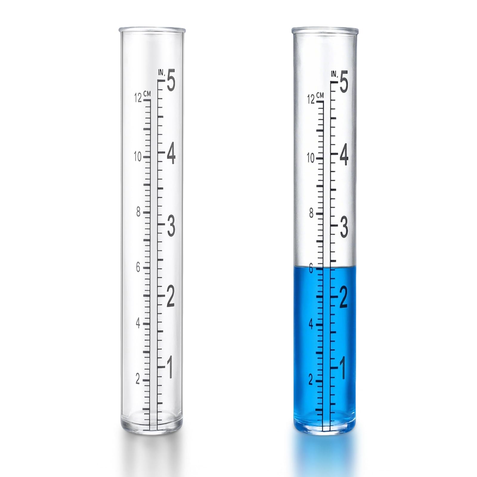 Larrel 2 Pcs Plastic Rain Gauge Replacement Tubes, 5 Inch Clear Practical Outdoor Rain Gauges with Dual Scales Outdoor Rains Gauges for Outdoors Garden Yard Home Using