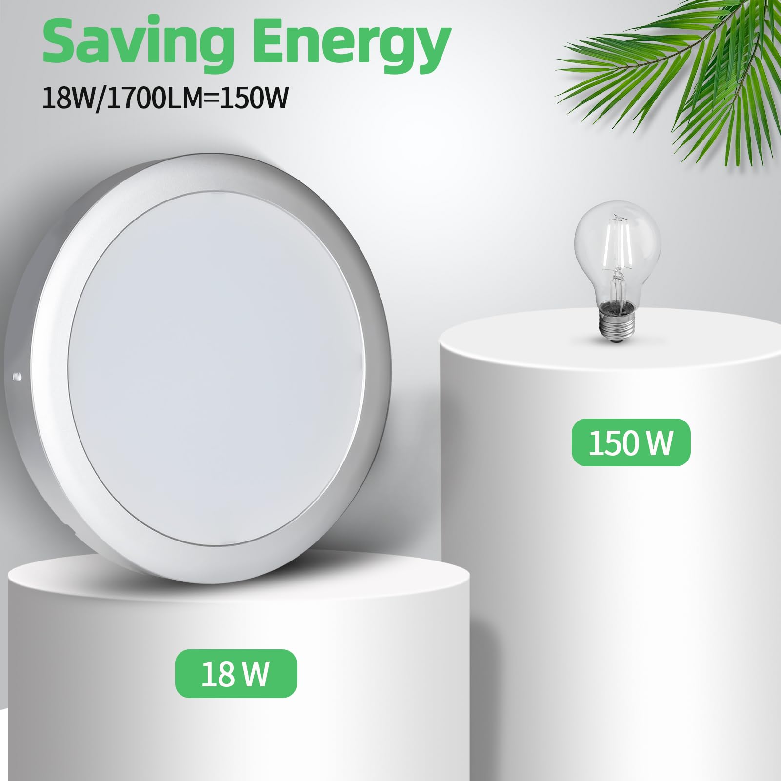 Öuesen Waterdichte led-plafondlamp, 18 W, modern, dun, rond, 1650 lumen, warmwit, 3000 K, led-plafondlamp voor badkamer, slaapkamer, keuken, woonkamer, hal, balkon
