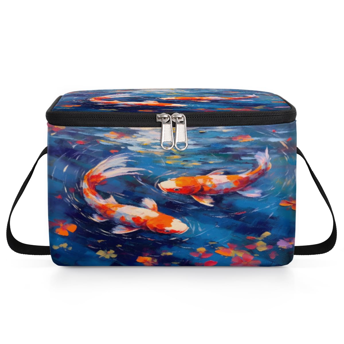 GzLeyigou Kois Fish in Water Lunch Bags for Women Men 9 Cans, Hot & Cold Food Delivery Bag Insulated Grocery Bag Insulated Lunch Box Kois Carps Cooler Bag for Office Work Picnic Beach