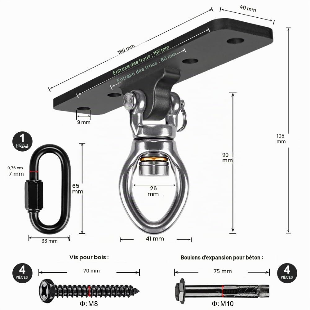 Kipika Support de Sac Lourd – Support de Suspension Robuste en Acier pour Sac de Frappe, Support Mural au Plafond pour la Boxe, Le Kickboxing, Le Muay Thai, et l'équipement de Fitness à Domicile