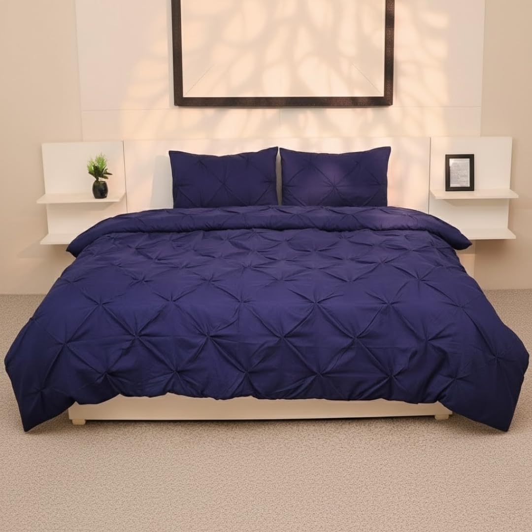 AHS - Single Navy Blue Pintuck Duvet Cover Sheet - Comfy Bedding Set With Pillow Cases - Soft Durable Brushed Microfiber Quilt Cover - Breathable & Washable Duvet Bedding Set โ image 1