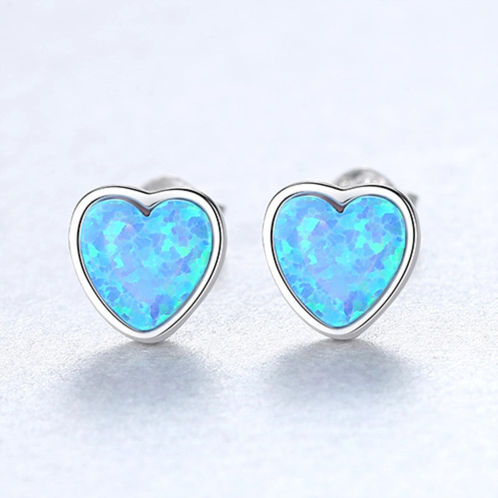 925 Sterling Silver Lovely Heart Stud Earrings For Women Three Color Brightly Opal Engagement Earrings Fine Jewelry Gifts