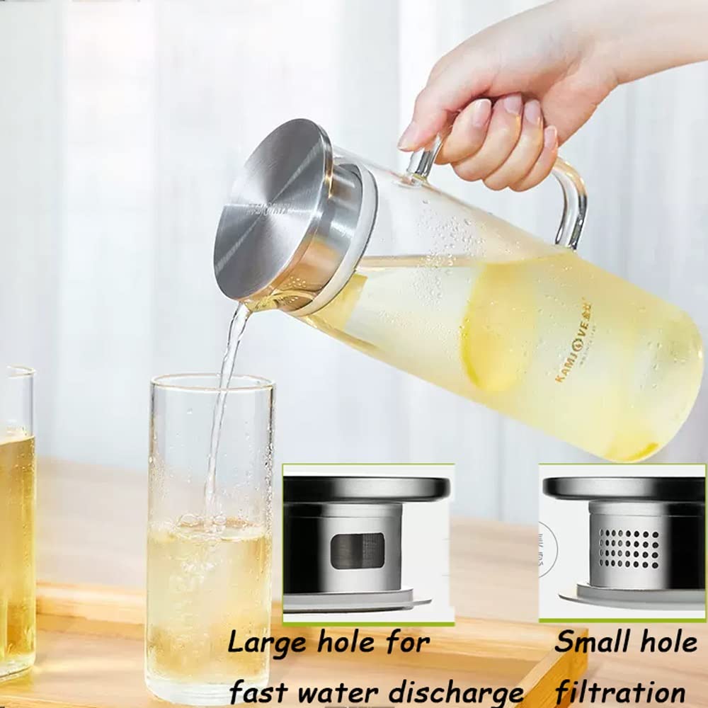 Nff Jarra De Cristal, Jarra De Cristal De 1,2 L con Tapa, Jarra De Agua De Cristal De Gran Capacidad con Asa Apta For Zumo, Té, Leche, Café