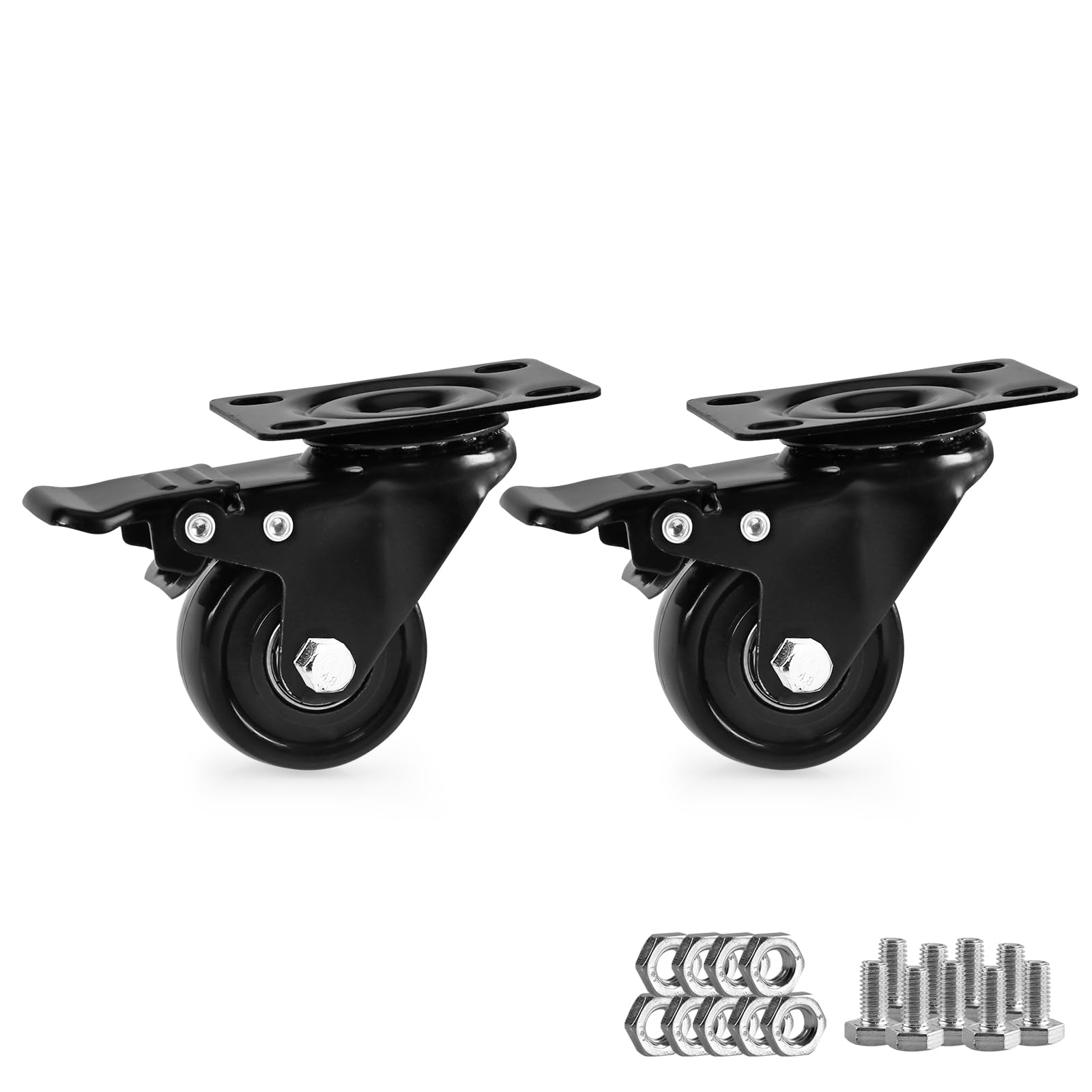 Nfbcxutkw 2 Caster Wheels, Heavy Duty Inch Casters Set Of Locking Swivel Casters Wheels For Cart, Furniture And Workbench, Black