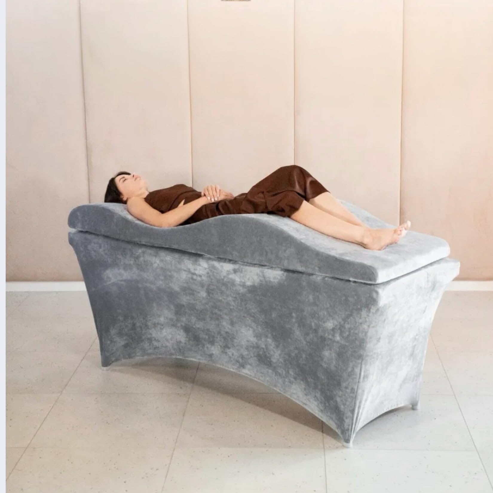 Materasso Wave con Memory Foam 180x60 per lettino cosmetico, massaggio, tavolo Spa, rivestimento in velluto, colore: grigio acciaio - Attrezzature per estetista