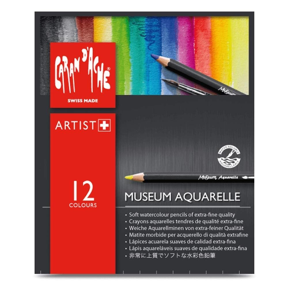 Caran D'Ache Museum Aquarelle - Lápices acuarela suaves de calidad extrafina, 12 unidades, multicolor