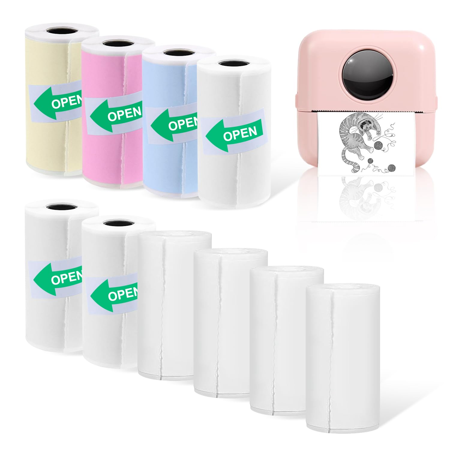 22 Rouleaux De Papier Thermique Autocollant Pour Mini Imprimante Enfant (57x25mm) - 12 Couleurs + 10 Blancs, Sans Encre