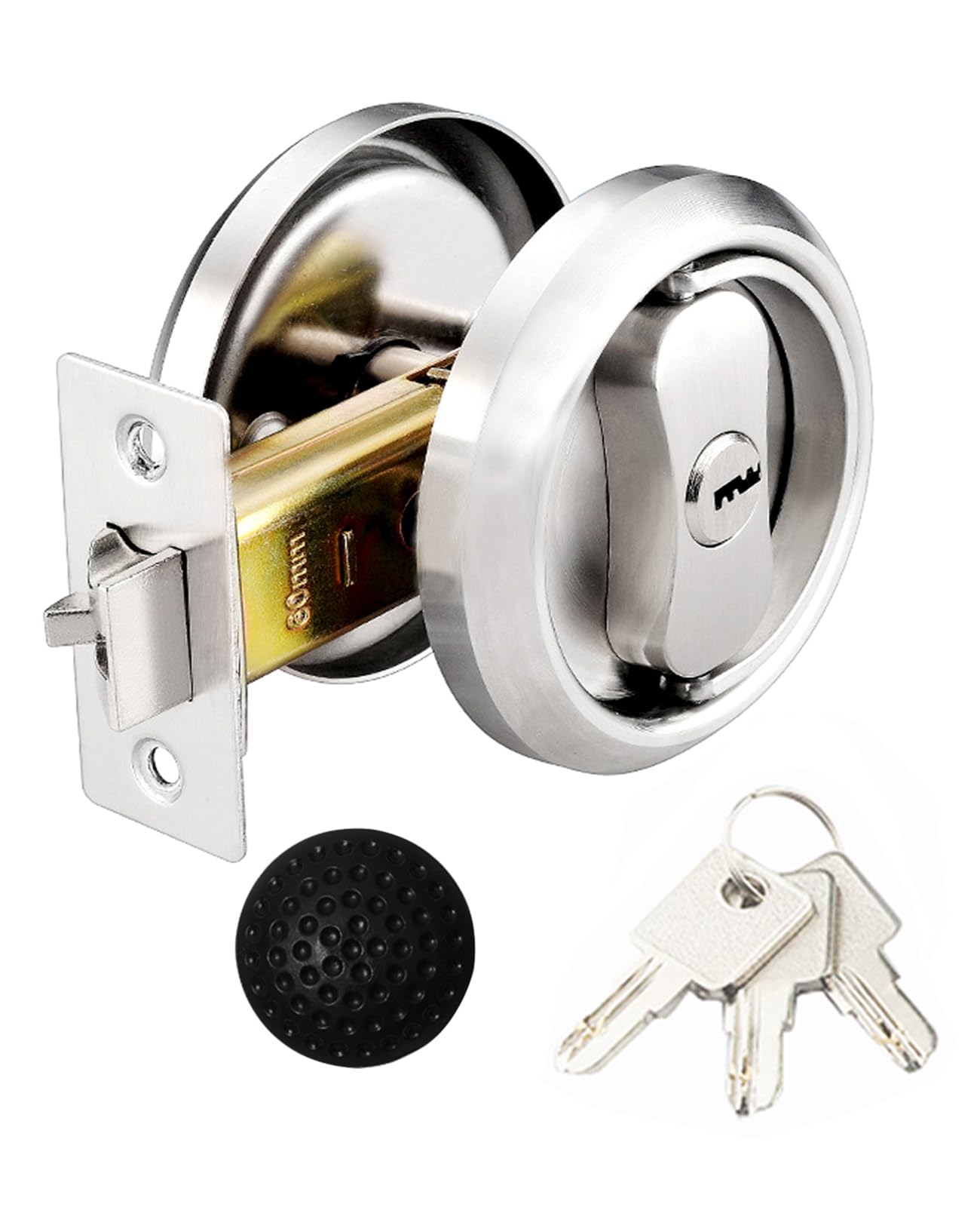 Cerradura de puerta de bolsillo redondo, perilla de puerta de paso, con 3 llaves, juego de cerradura de puerta de privacidad, acero inoxidable 304, dormitorio, cocina, baño, puertas de lavandería,