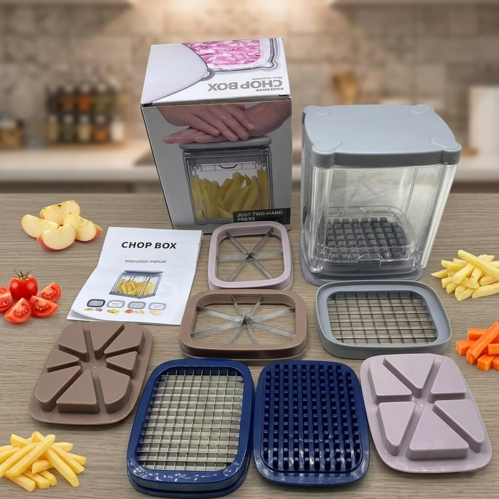 1PCS Vegetable Chopper Dicer + 1PCS Cleaning Brush, Stainless Steel Blade Food Dicer Cutter for Potato Onion Carrot, Manual Kitchen Chopper