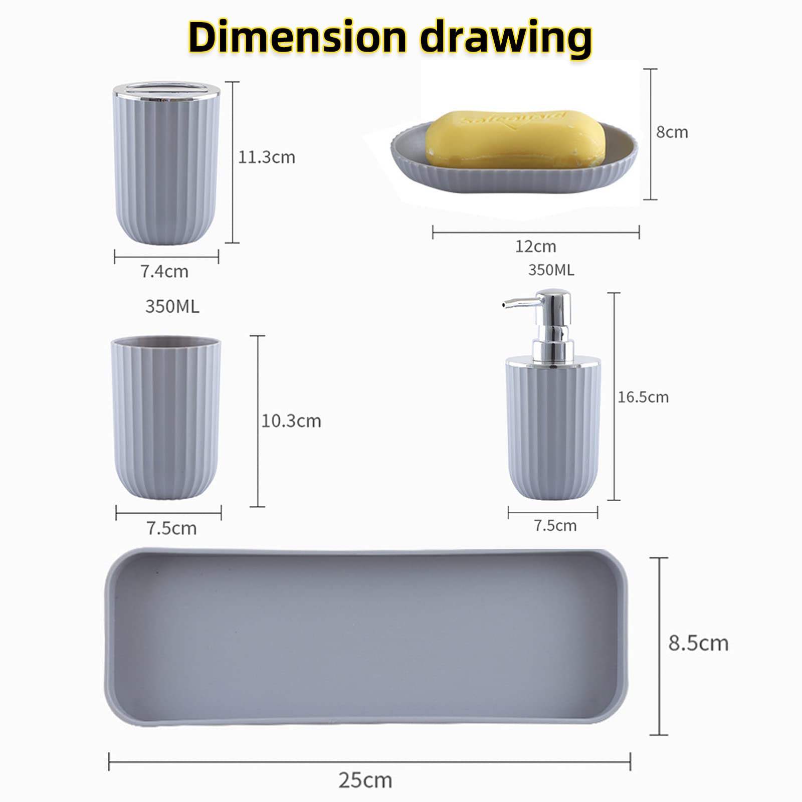 Hosoncovy 5 Pieces Bathroom Accessory Set including Soap Dispenser, Bathroom Cup - Image 2
