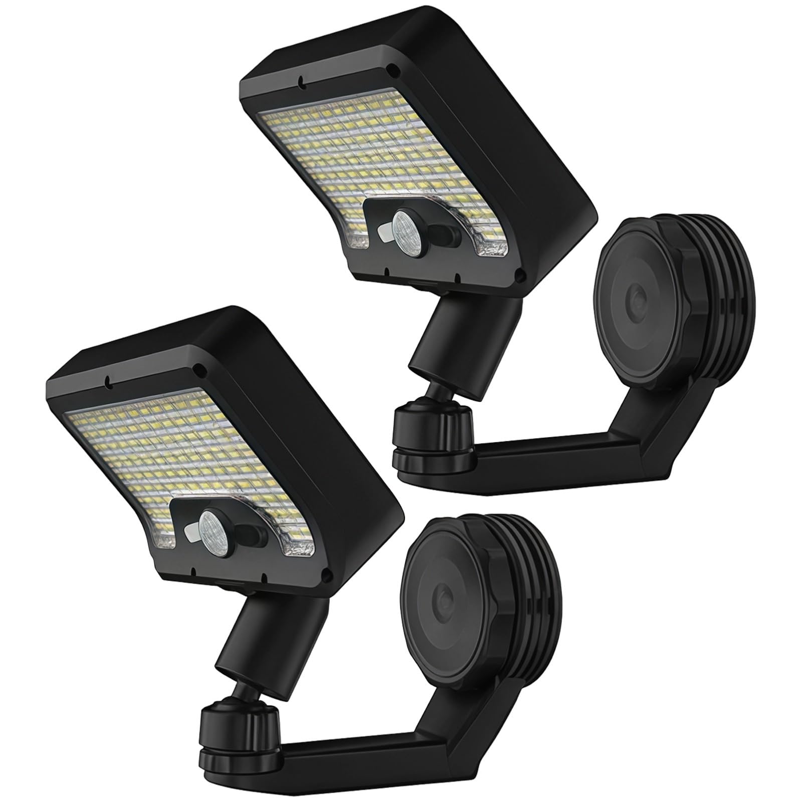 Lampy solarne z czujnikiem ruchu na zewnątrz, 2 szt. z 92 diodami LED, szeroki kąt, mocna podstawa mocująca, białe światło, 3 tryby, ładowanie micro USB