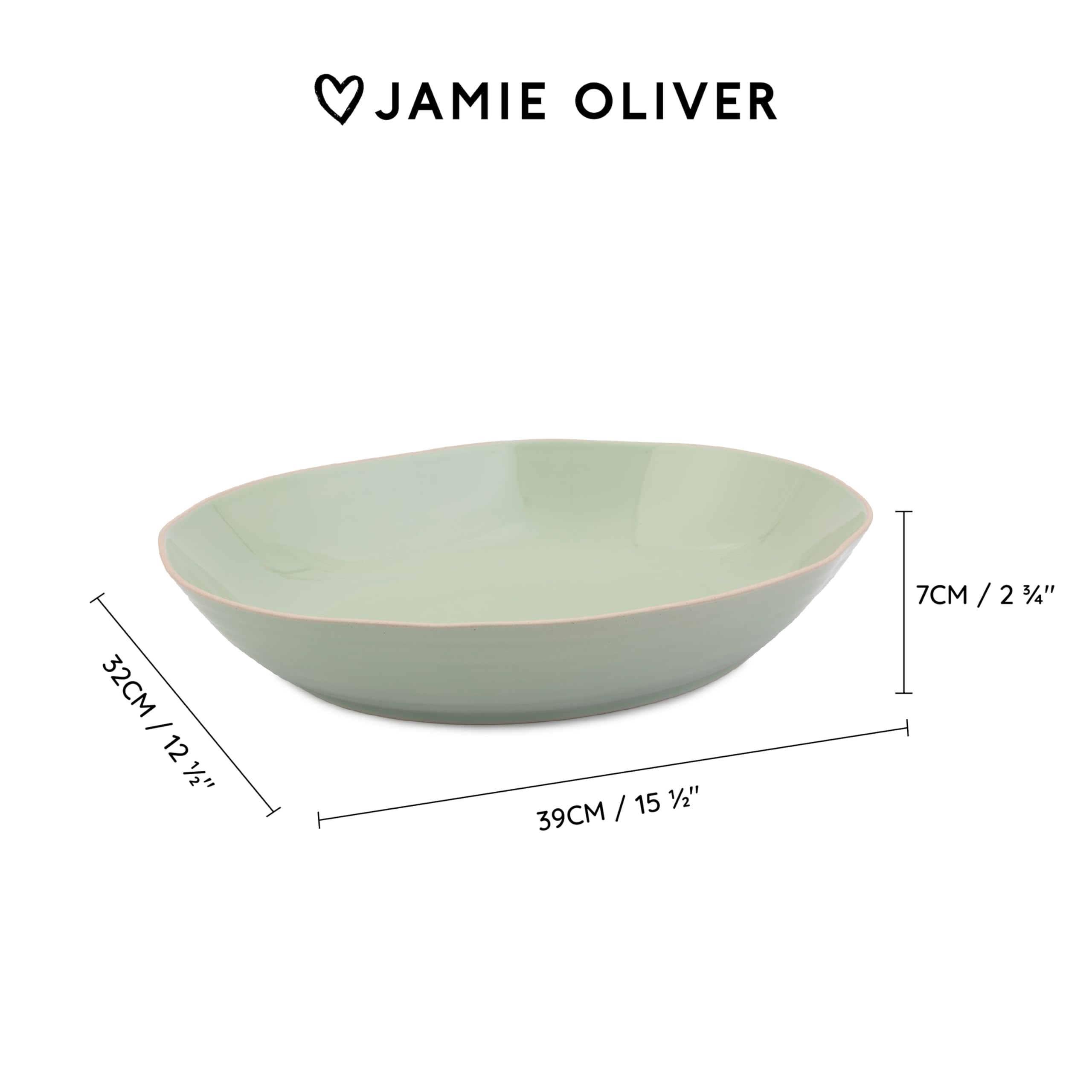 Jamie Oliver Big Love Schale, Tiefe Steingutschale für Currys & Salate, spülmaschinen- und mikrowellengeeignet, grün, 39x32 cm