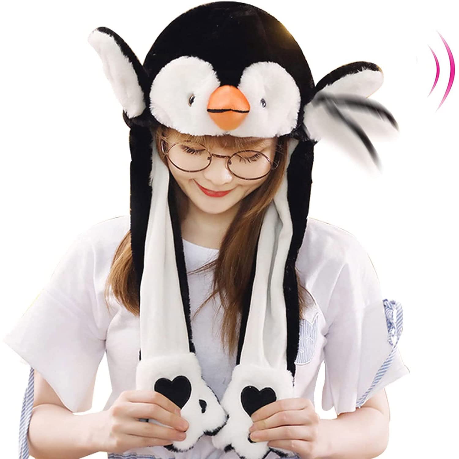 Animal Hat with Plush Moving Ears Jumping Pop Up Beating Hat Dress Up Cosplay Birthday Gift for Kids Girls Boys, 22inch