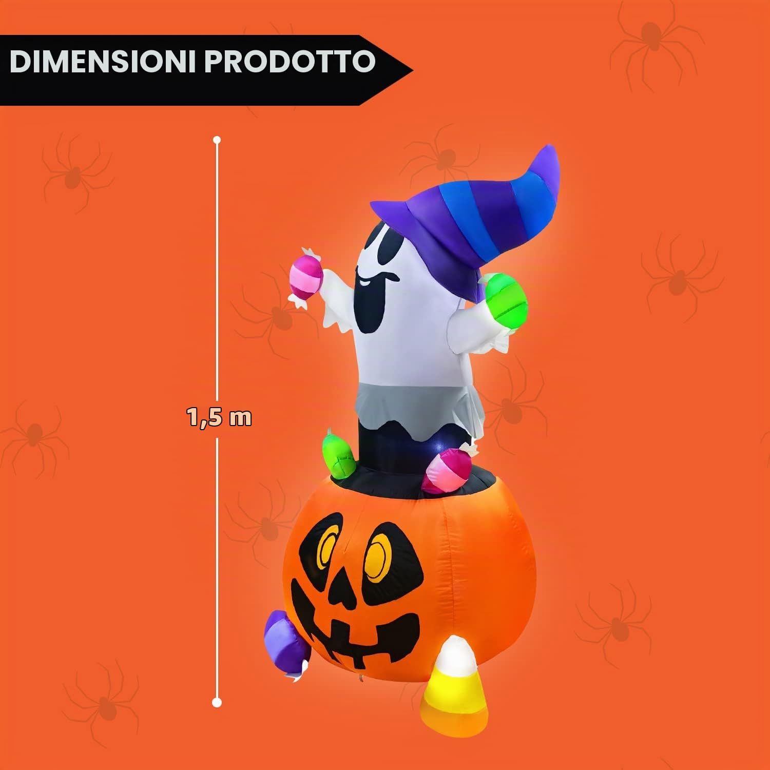 Joiedomi Decorazione gonfiabile per esterni con fantasma di Halloween, altezza 1,5 m, con luci LED, decorazione per cortile di Halloween per giardino