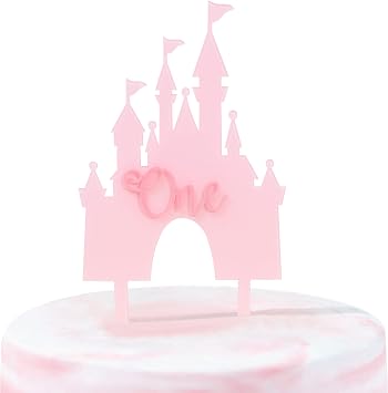 Pink Castle One Cake Topper - Little Princess 1st Birthday Decorations,Acrylic Castle Birthday Cake Topper,Princess Wedding First Anniversary Centerpieces,Sweet Magic Party Photo Props Pink