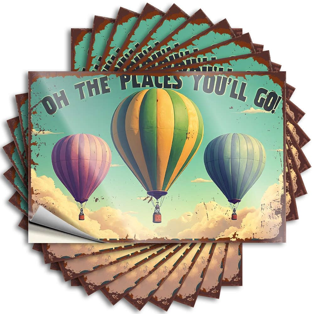 Decals Tumbler Scratch Resistant Decals, Happy Matte Print for Phone Case Spring | Western Uv Proof Pack Hot Air Balloons Soaring High, Adventures Await!(12X18CM)