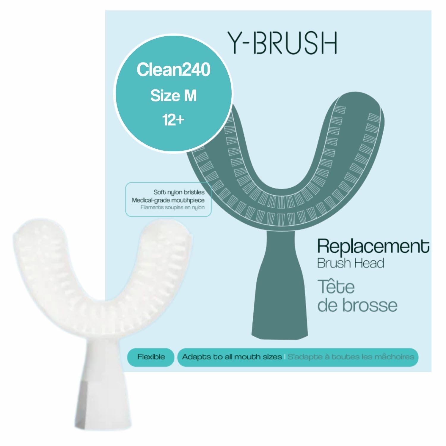 Testina Y-Brush Clean240 per Ultra, Essential, DuoBrush, CleanMate – Ricambio adulto (M, bianca) – Spazzolamento automatico, rimozione avanzata della placca dentale