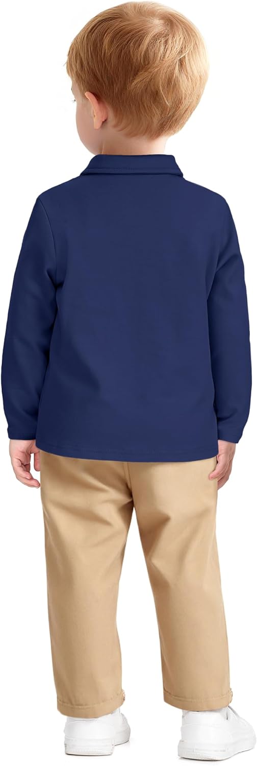 Toddler Boys Long Sleeve Polo Shirts School Uniform Dress Shirt Size18M-5T - Image 4