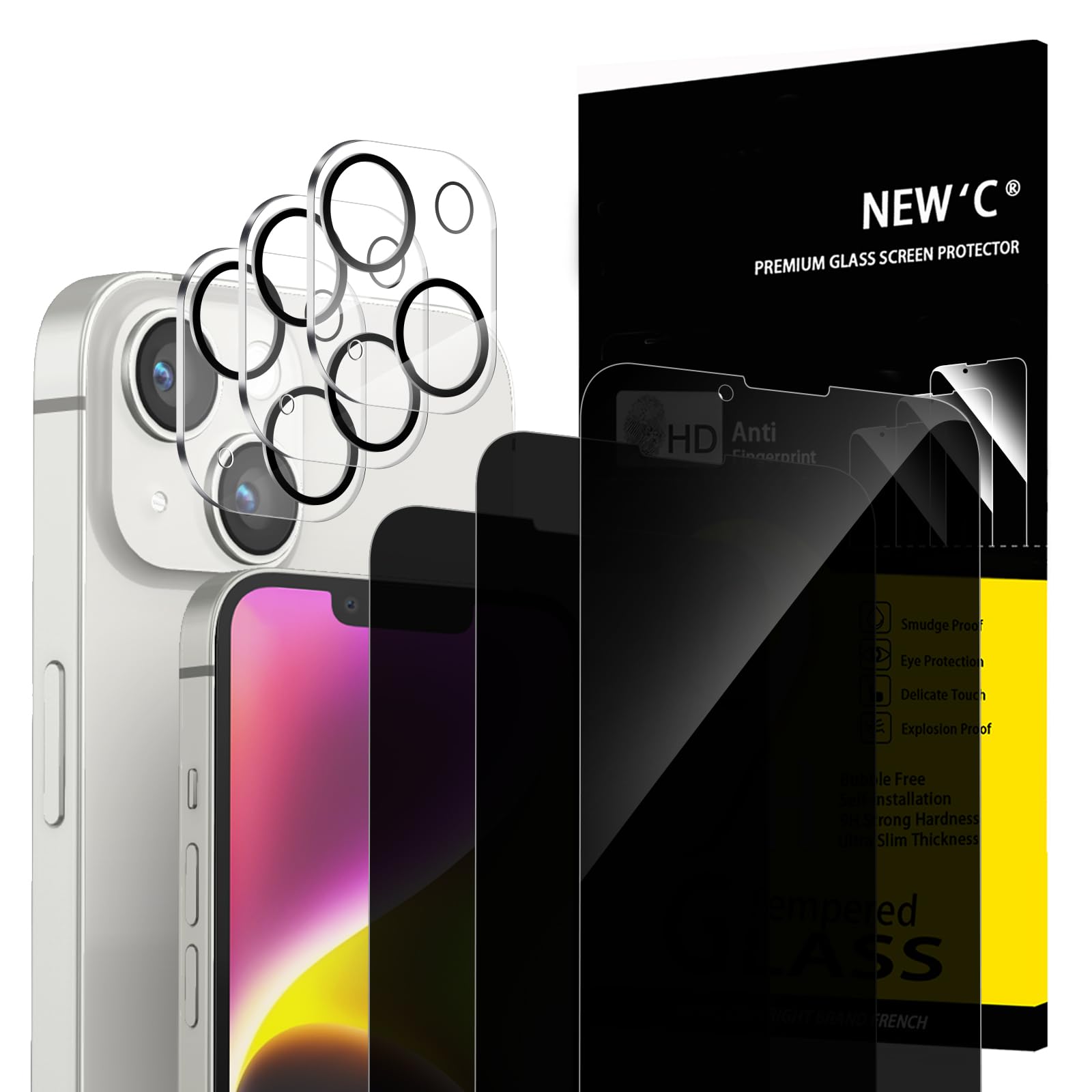 NEW'C for iPhone 14 Plus Screen Protector Privacy 28° + Camera Protector