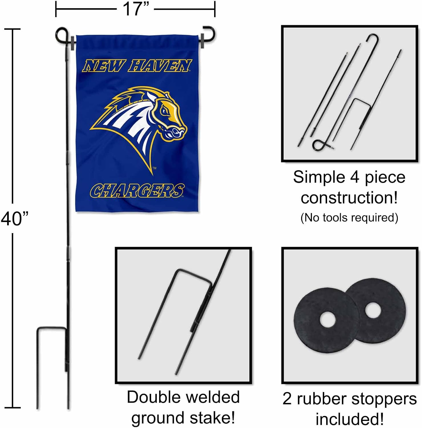 College Flags & Banners Co. New Haven Chargers Logo Garden Flag and Stand Pole Holder Set