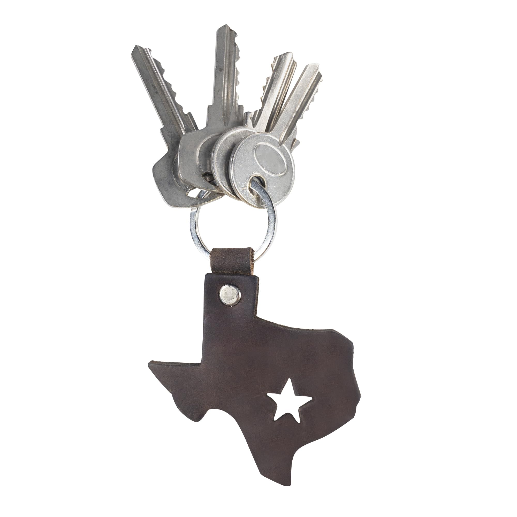 Hide & Drink, Thick Leather Texas State Key Chain/Texas Souvenir/Texas State Map With Star, Handmade :: Bourbon Brown