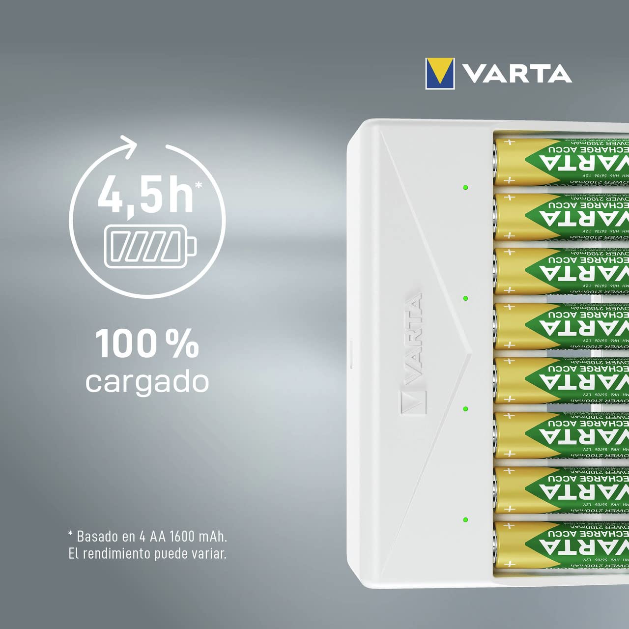 VARTA Multi Charger para 2/4/6/8 Pilas Recargables AA, AAA NiMH, Incl. Cable USB Tipo C