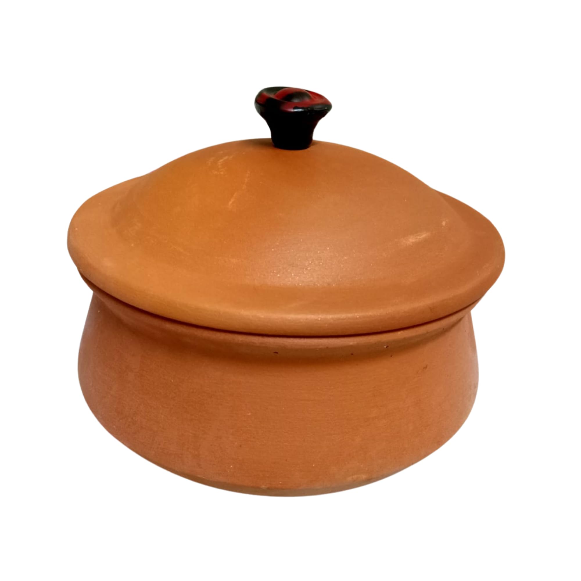 Hand Craft Clay Pot for Cooking & Serving with Lid 2 LTR, Earthen Kadai/Mud Handi/Mitti Ke Bartan, Lightweight & Durable Mitti Handi, Brown Colour