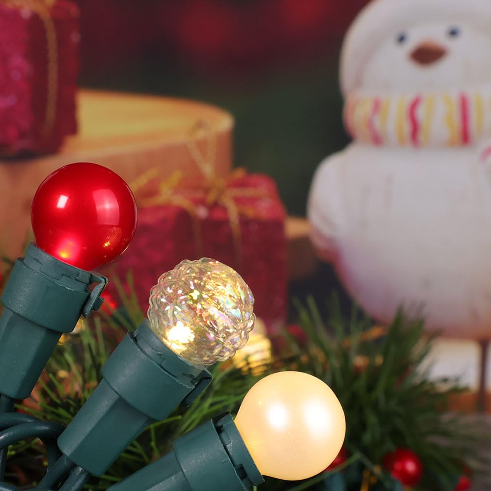 ESOLTON Christmas Lights Pearlized Glass Globe Lights Set - 70 G15 Red & Warm-White LED Bulbs - Indoor Outdoor - 19 Feet Pearl Berry Mini Globe Round Bulb Light String, Christmas Tree Holiday Lights