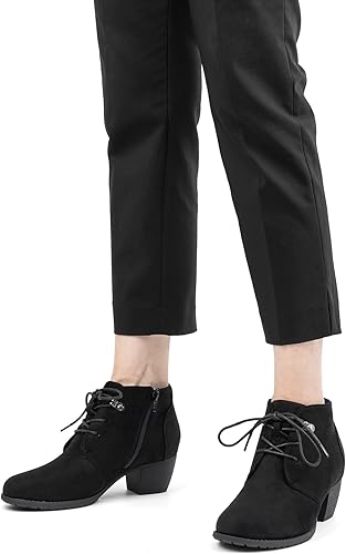 Miniatura 6 de VJH confort Botines para mujer, con cordones, punta redonda, cómodos, de tacón bajo, con cremallera lateral