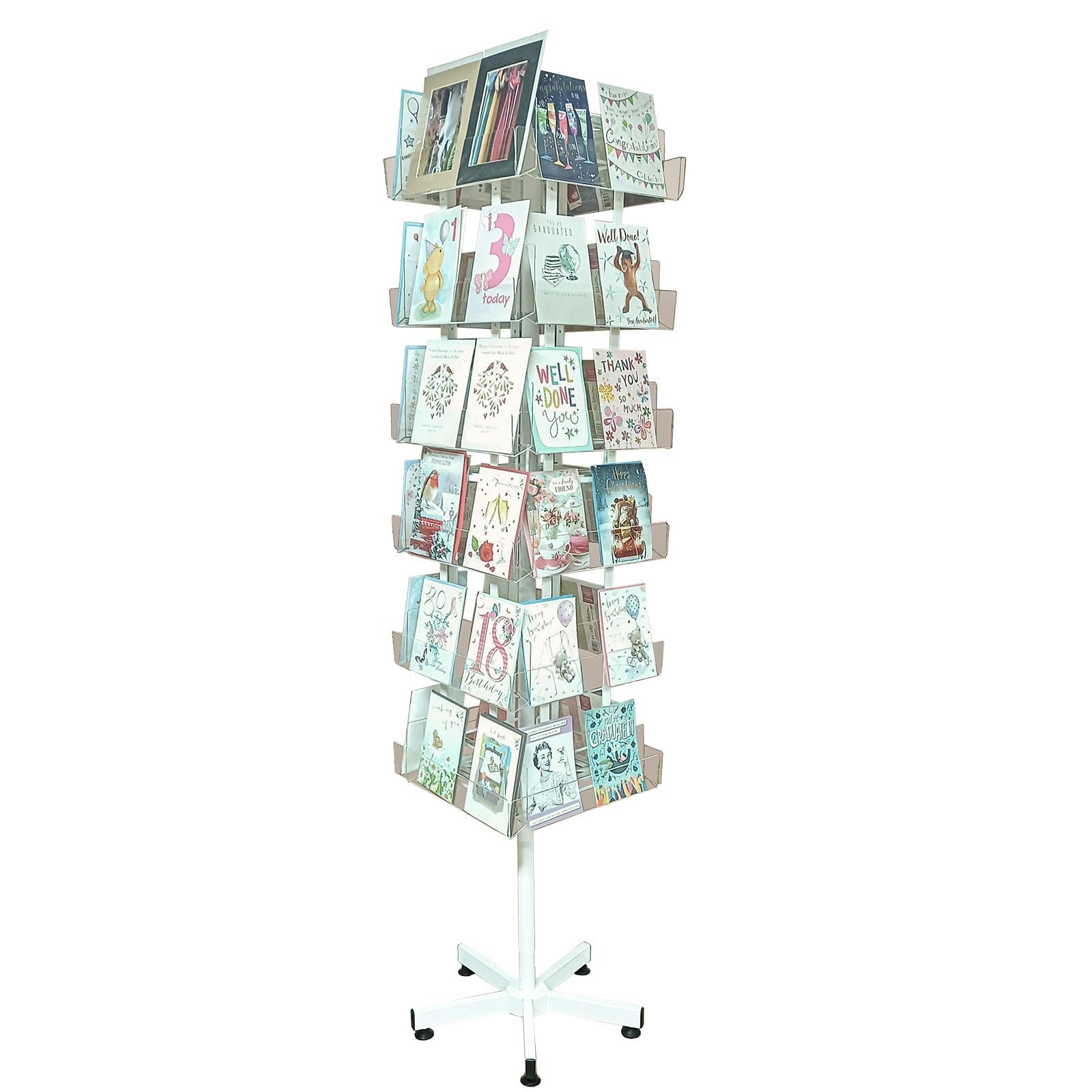 Display Stands White Premium Rotating Card 24 Acrylic Pockets, Freestanding Spinner Rack For Retail Shops, Greeting Cards & Postcards – (Ds45/24)