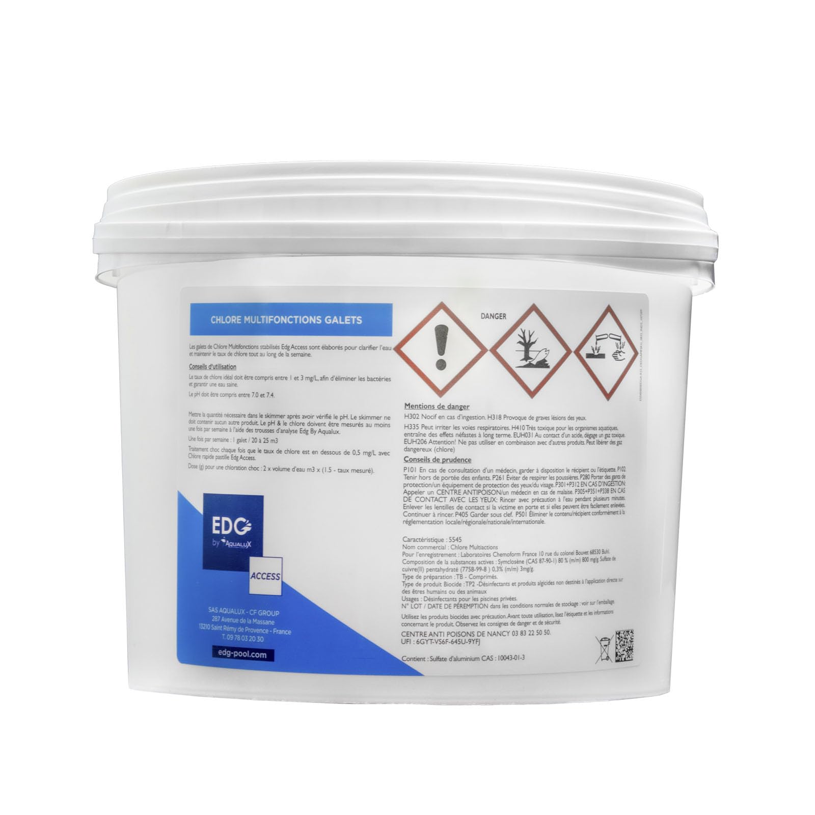EDG - Chlore Piscine Multifonctions - Désinfecte - Clarifie - Galet 200g - Seau 5 Kg- Action Permanente Longue Durée - Multiactions - Gamme Access