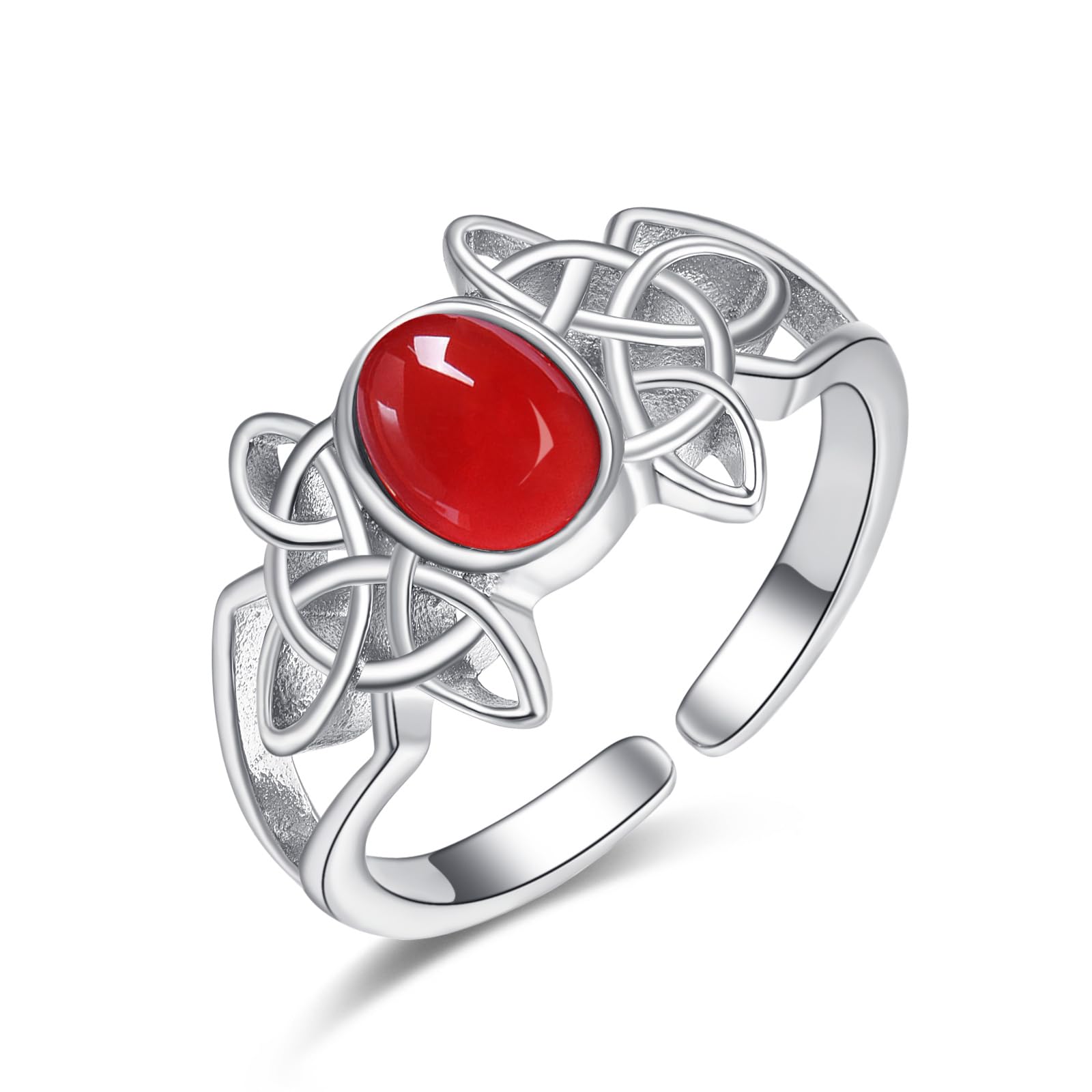 KINGWHYTE Anillo celta para mujer, plata de ley 925, ajustable, abierto, piedras preciosas naturales, regalo de cumpleaños para mujeres, niñas, madres